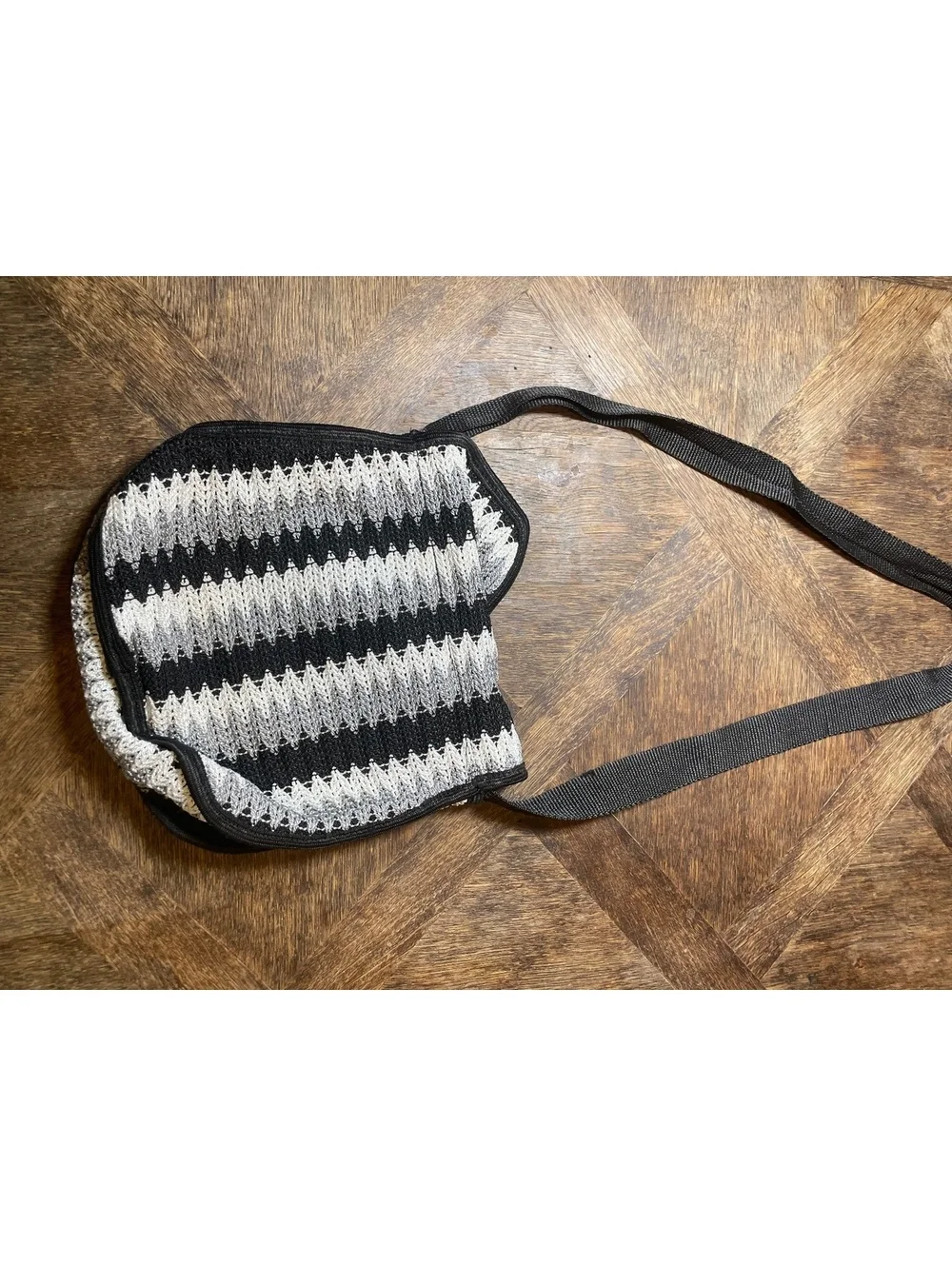 Cottage core boho style black, gray and white woven crossbody purse